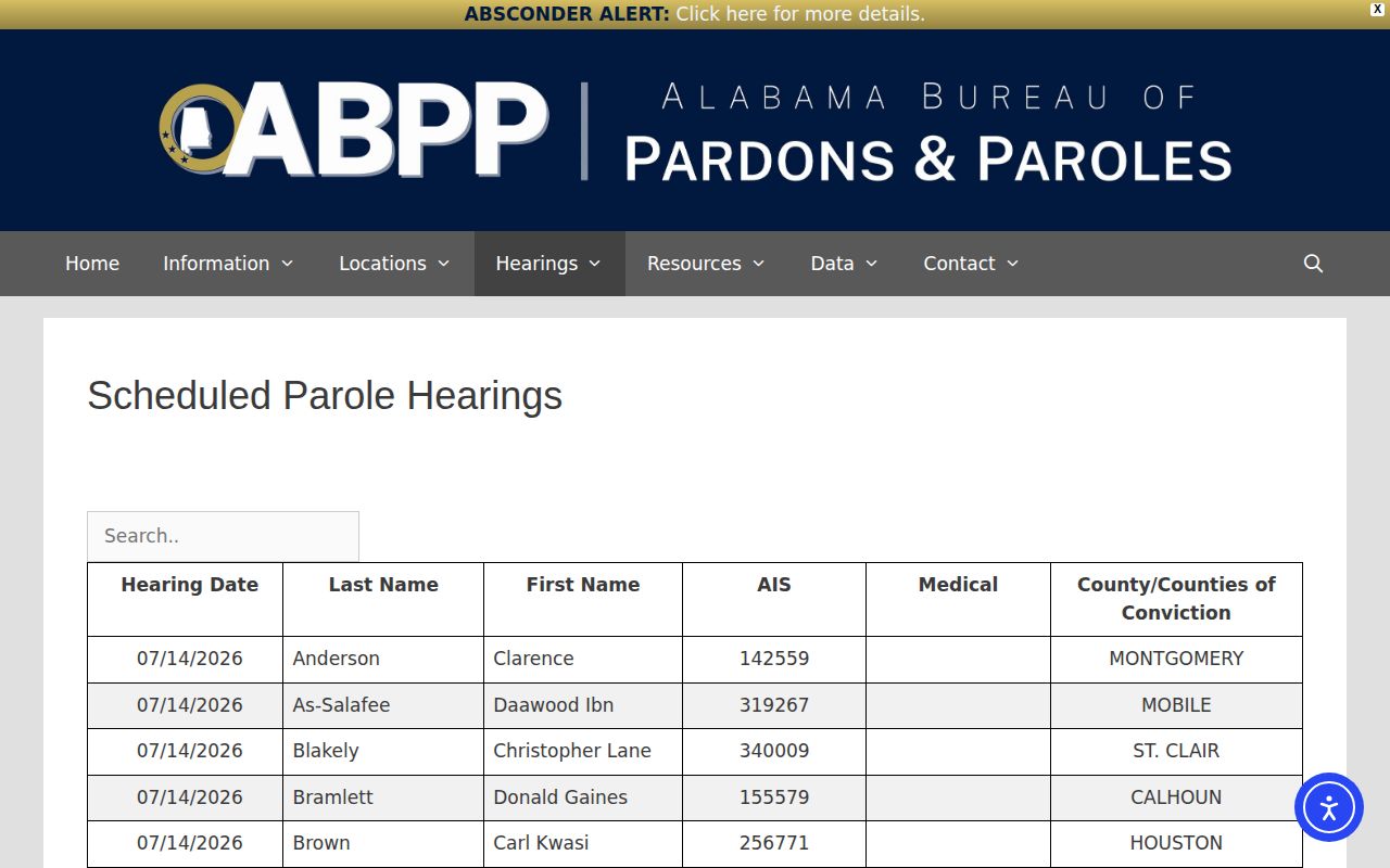 Lawrence County parole and probation ABPP scheduled hearing source