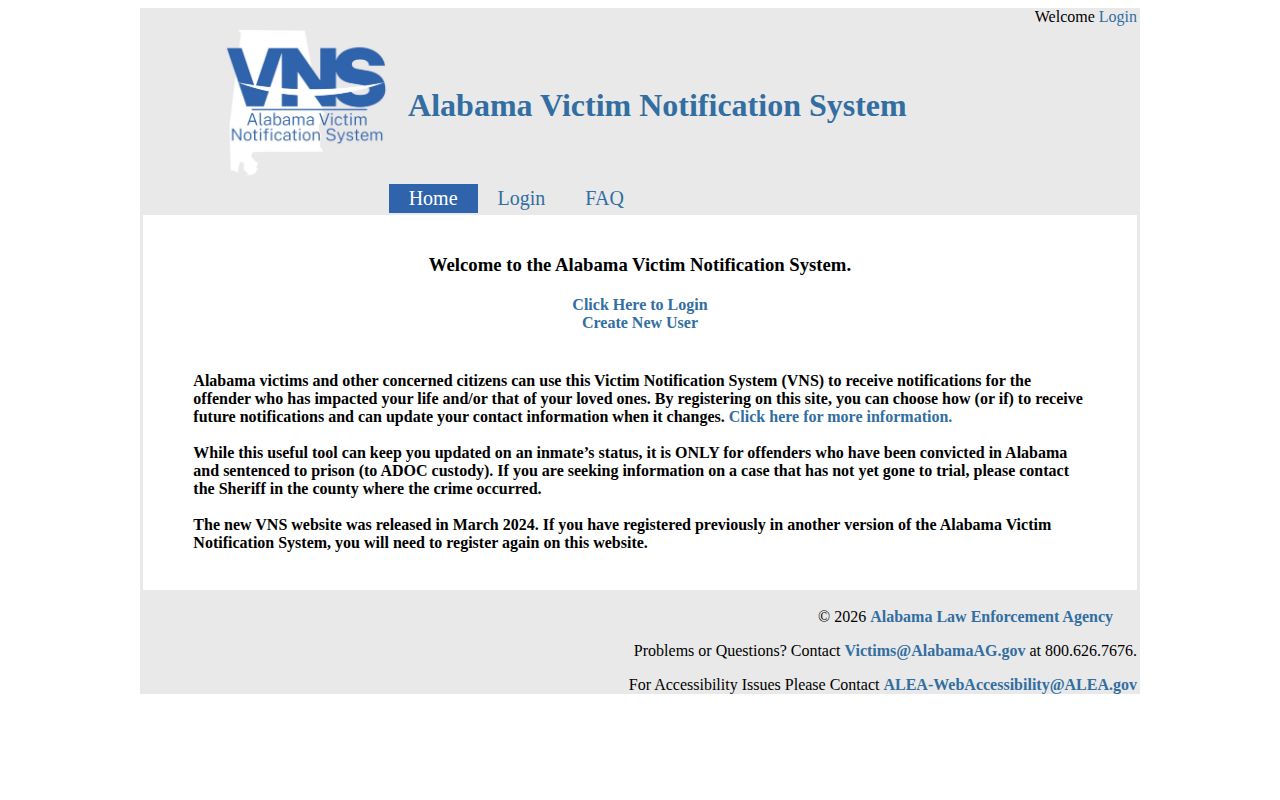 Lawrence County VINELink inmate check Alabama VNS limitation source